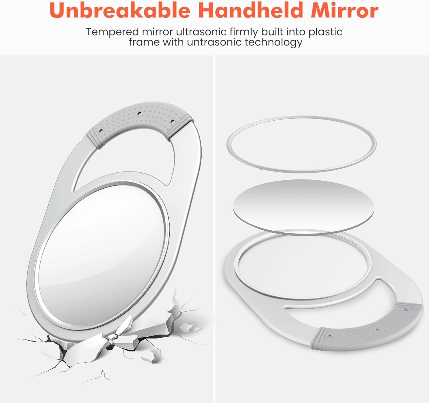Unbreakable Barber Mirror - round Hand Held Mirror, Hanging Handheld Mirror, Beauty Salon Essentials Barber Accessories Hand Mirrors with Handle for Men, Women, Self Cut and Hair Stylist