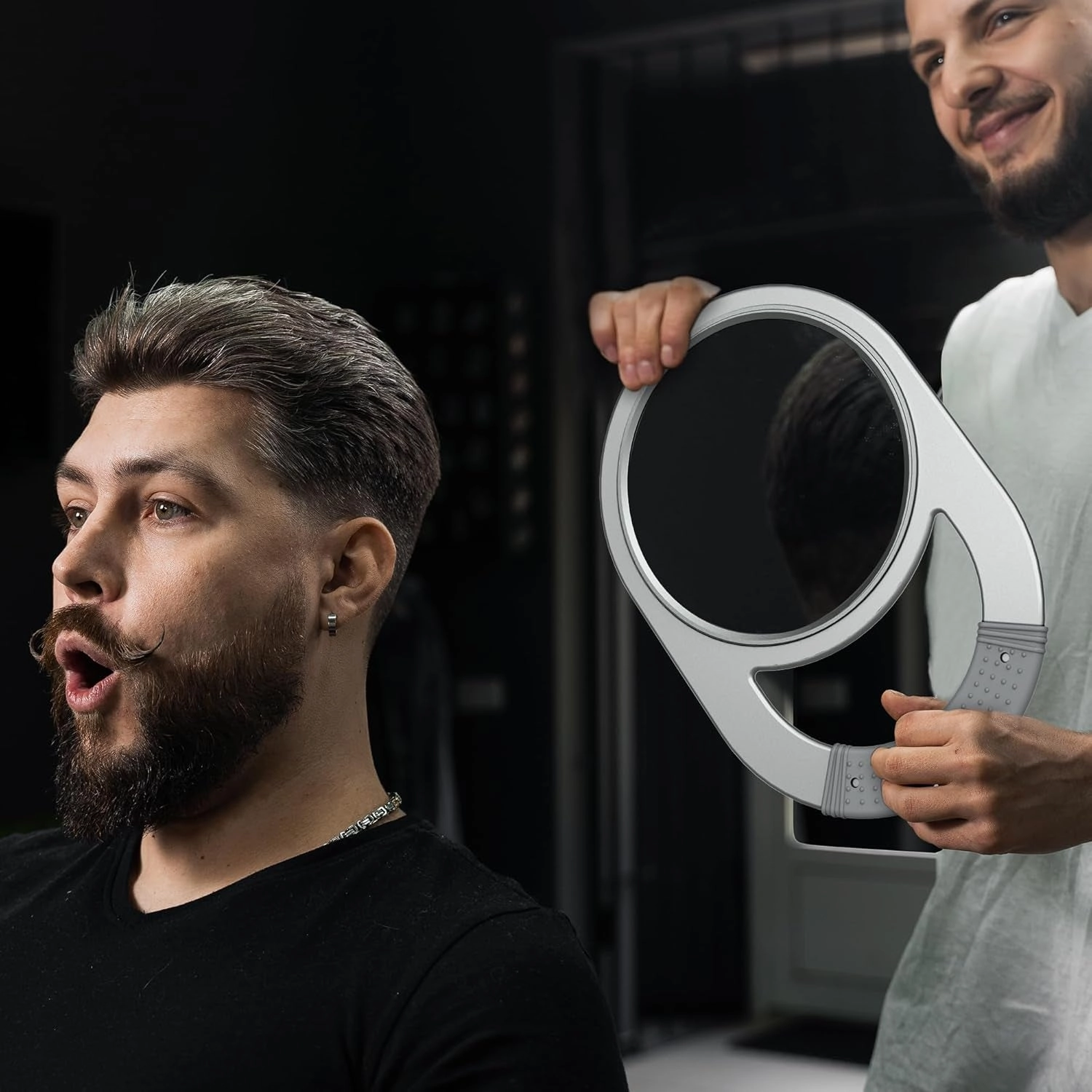 Unbreakable Barber Mirror - round Hand Held Mirror, Hanging Handheld Mirror, Beauty Salon Essentials Barber Accessories Hand Mirrors with Handle for Men, Women, Self Cut and Hair Stylist