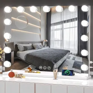 Vanity Mirror with Lights, Lighted Makeup Mirror with 15 Dimmable LED Bulbs, Hollywood Mirrors with USB Port, Detachable 10X Magnification, 3 Lighting Modes (22.8" L x 18.1" W)
