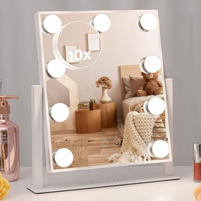 Vanity Mirror with Lights, Hollywood Makeup Mirror with Lights, Touch Control, 3 Color Lighting Modes, Dimmable, Detachable 10X Magnification Mirror, 360° Rotation，Gift for Women