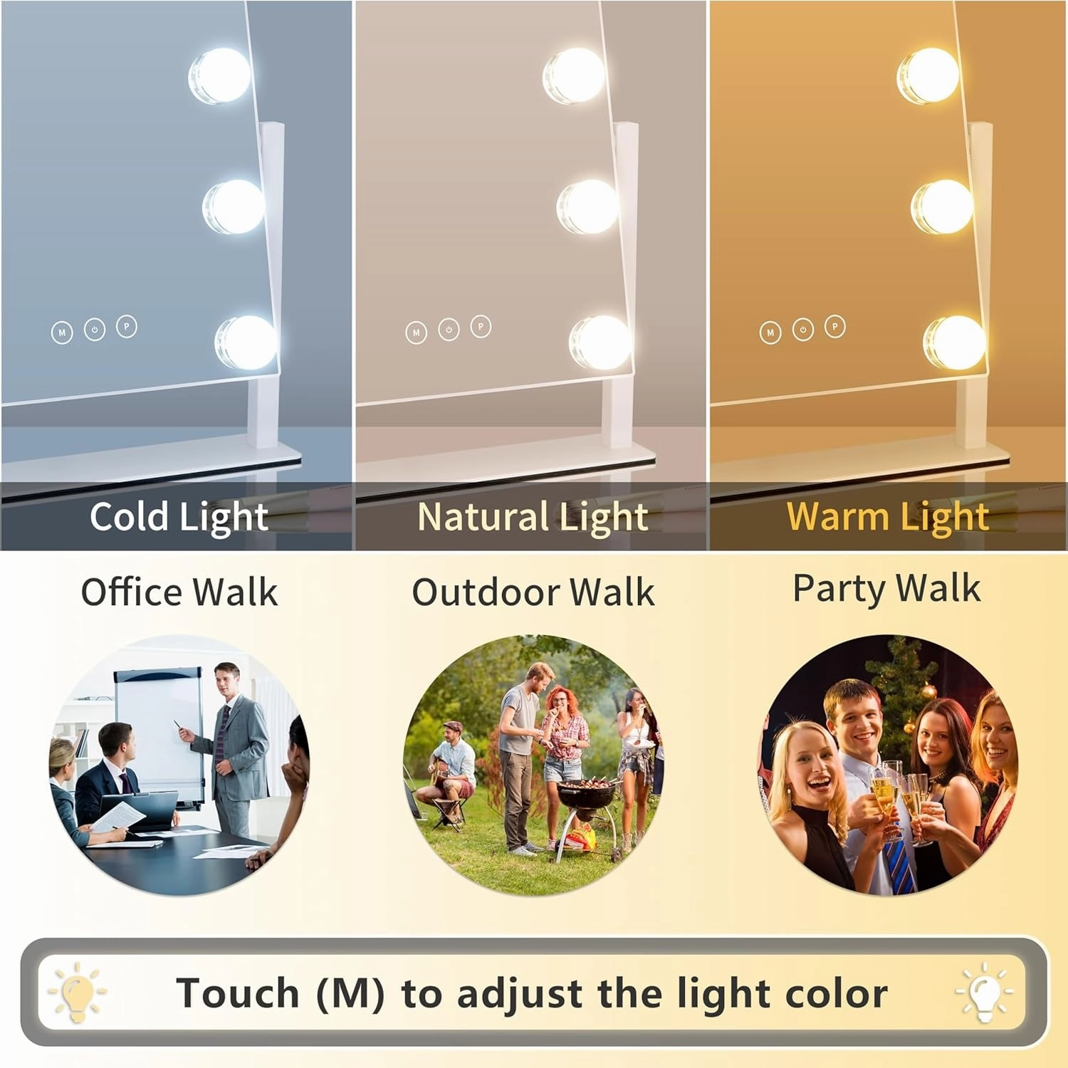 Vanity Mirror with Lights,Lighted Vanity Mirror with 9 Dimmable Bulbs for Dressing Room & Bedroom,3 Color Lighting,Modes Detachable 10X Magnification 360°Ratation(White) 12" L X 14.4" W