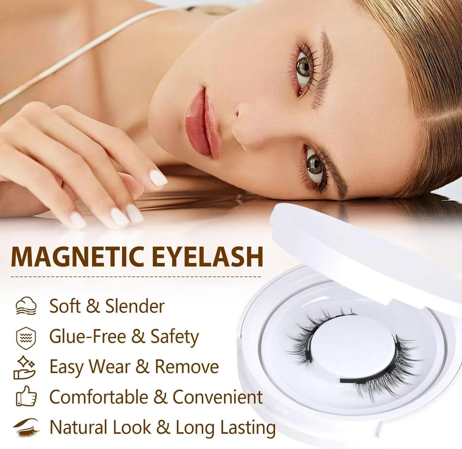 Velleara Magnetic Lashes Natural Look,Velleara Magnetic Eyelashes Kit with Applicator (Natural)