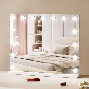 VEVOR Hollywood Vanity Mirror with Lights,15 Dimmable Bulbs &3 Color Lighting Modes, Makeup Mirror w/Detachable 5X Magnification,USB Port,Smart Touch Control,Desktop Wall-Mount(22.8x18.1 in, White)