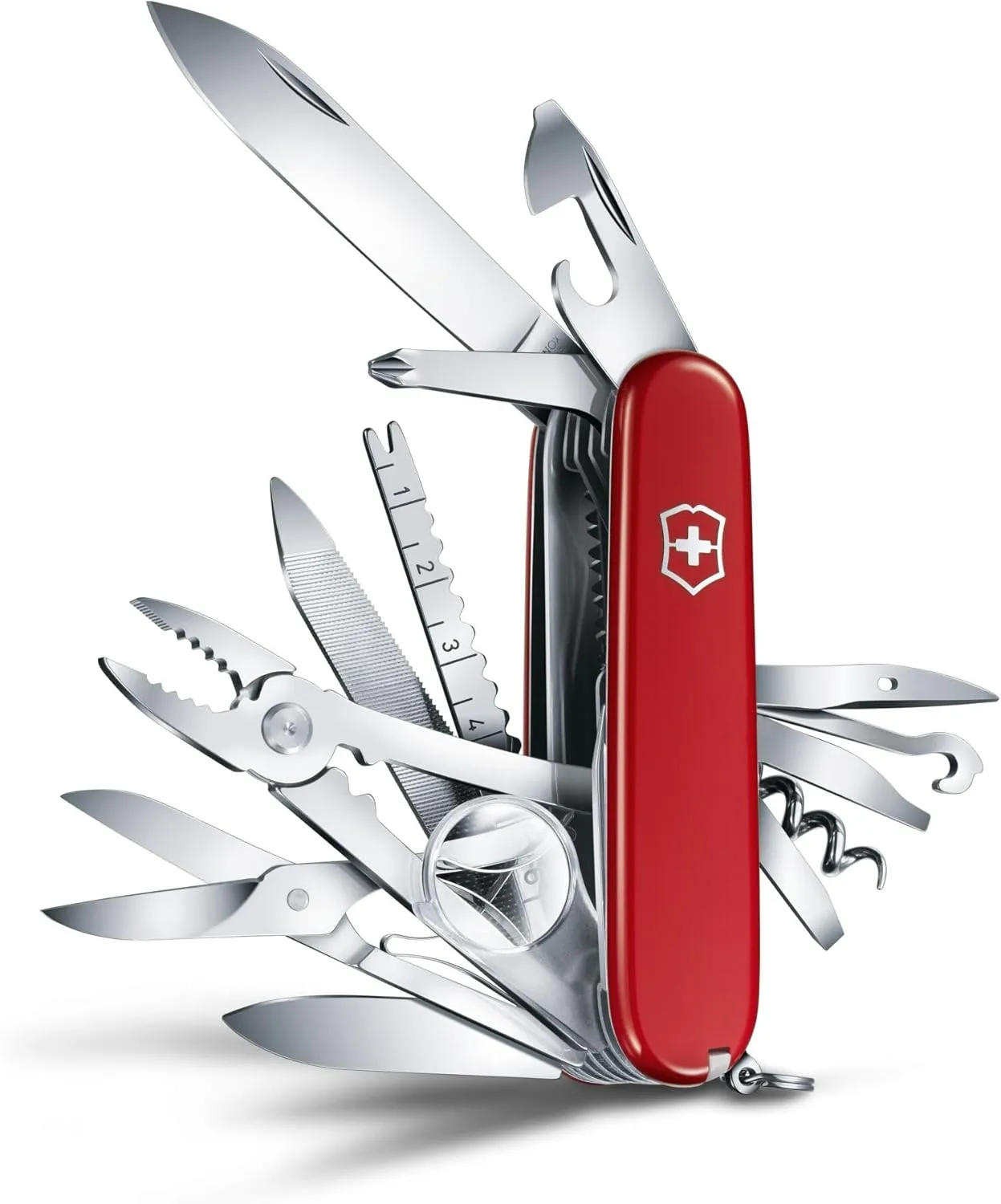 Victorinox Swiss Champ Swiss Army Knife, 33 Functions, Swiss Made Pocket Knife with Large Blade, Screwdriver, Chisel and Combination Pliers - Red