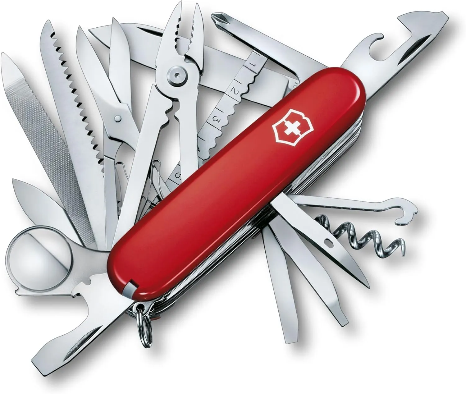 Victorinox Swiss Champ Swiss Army Knife, 33 Functions, Swiss Made Pocket Knife with Large Blade, Screwdriver, Chisel and Combination Pliers - Red