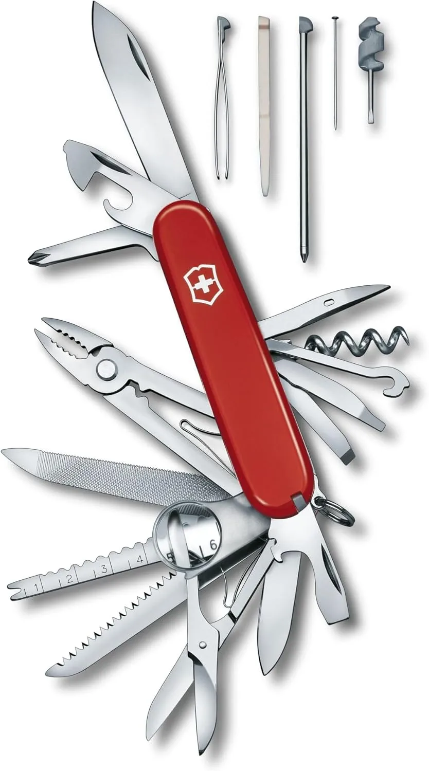 Victorinox Swiss Champ Swiss Army Knife, 33 Functions, Swiss Made Pocket Knife with Large Blade, Screwdriver, Chisel and Combination Pliers - Red