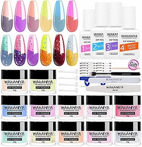 Wakaniya Dip Powder Kit Bundle-48Pcs Dip Powder Nail Kit, 24 Colors Changing Glitter Dipping Powder Kit for Starter and Professionals Gift Home Salon DIY