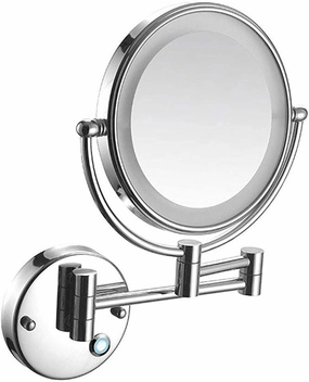 Wall Mount Led Lighted Makeup Mirror 5X Magnifying Touch Screen Shaving Mirror Double-Sided Round Bathroom Vanity Mirror Swivel Extendable Cosmetic Mi