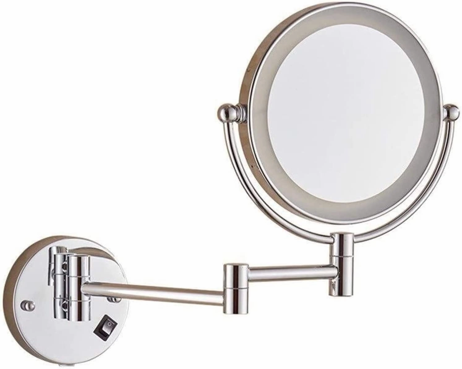Wall-Mounted Makeup Mirror Wall-Mounted 8-inch Beauty Mirror 5X Magnification Folding Vanity Mirror Double-Sided LED Makeup Mirror