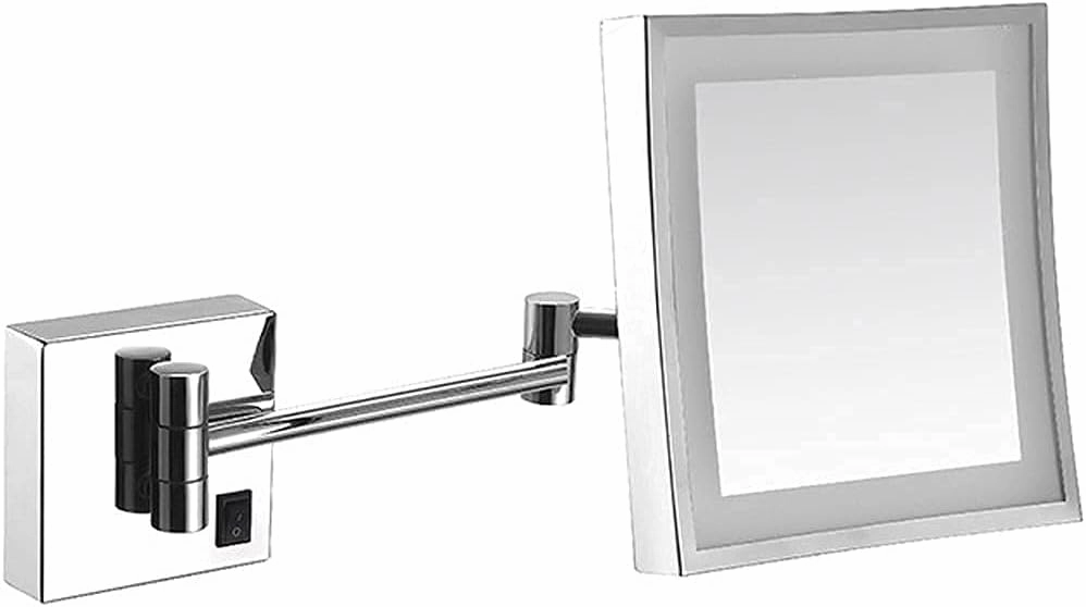 Wall Mounted Mirrors Makeup Shaving Mirror Led Lighted Bathroom Mirror for Hotel Vanity with Adjustable Extendable Square 8 Inch 3X Magnification Cosmetic Mirror, Chrome