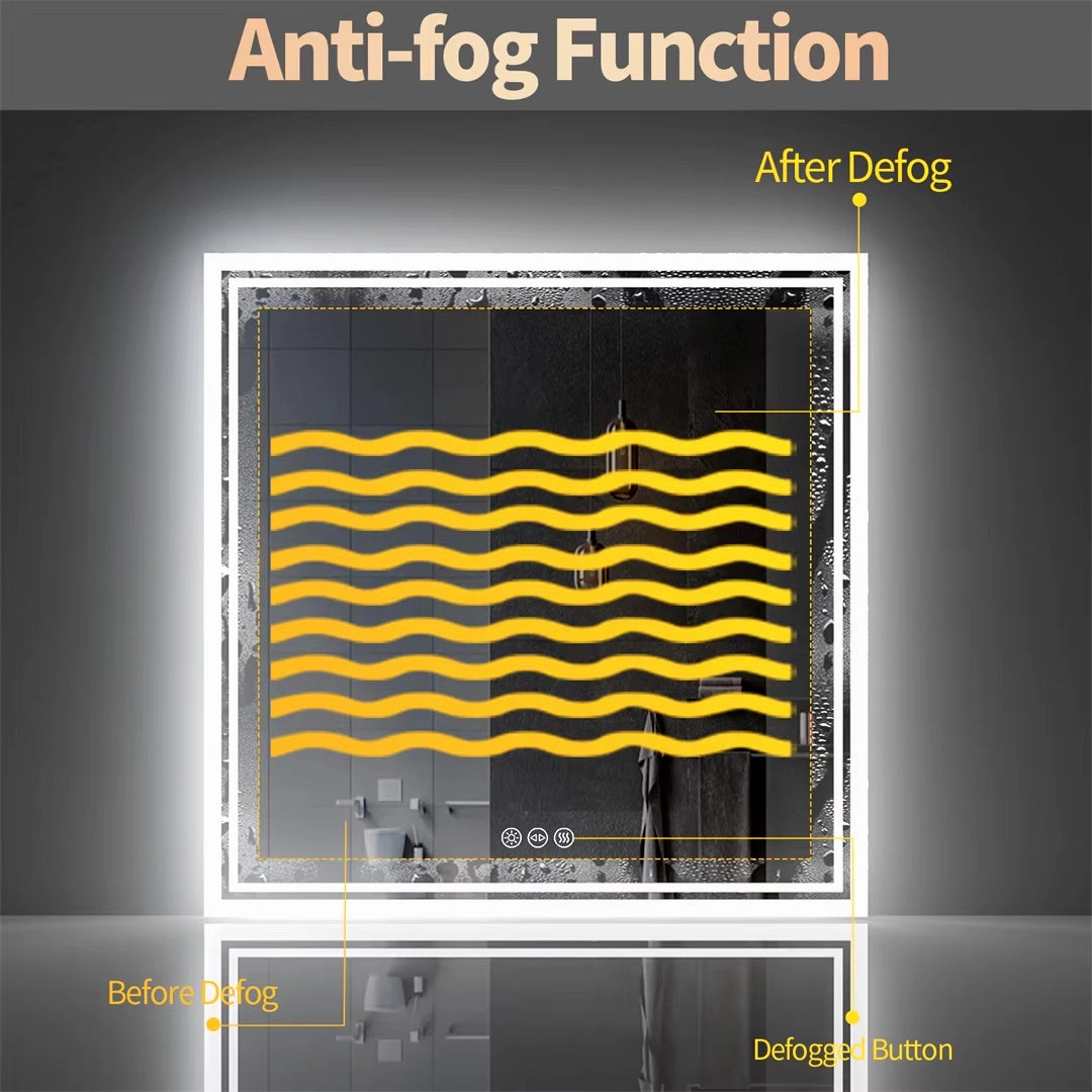 Wall-Mounted Square LED Bathroom Mirror with Anti-Fog and Dimmable Lights, 28 Inch