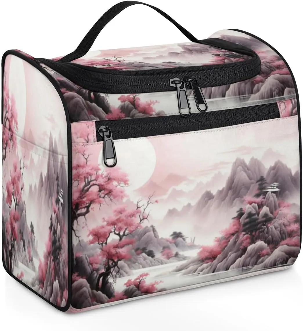 Watercolor Valley Scene Painting Hanging Toiletry Bags Travel Makeup Bag Water-resistant Makeup Cosmetic Bag Travel Organizer