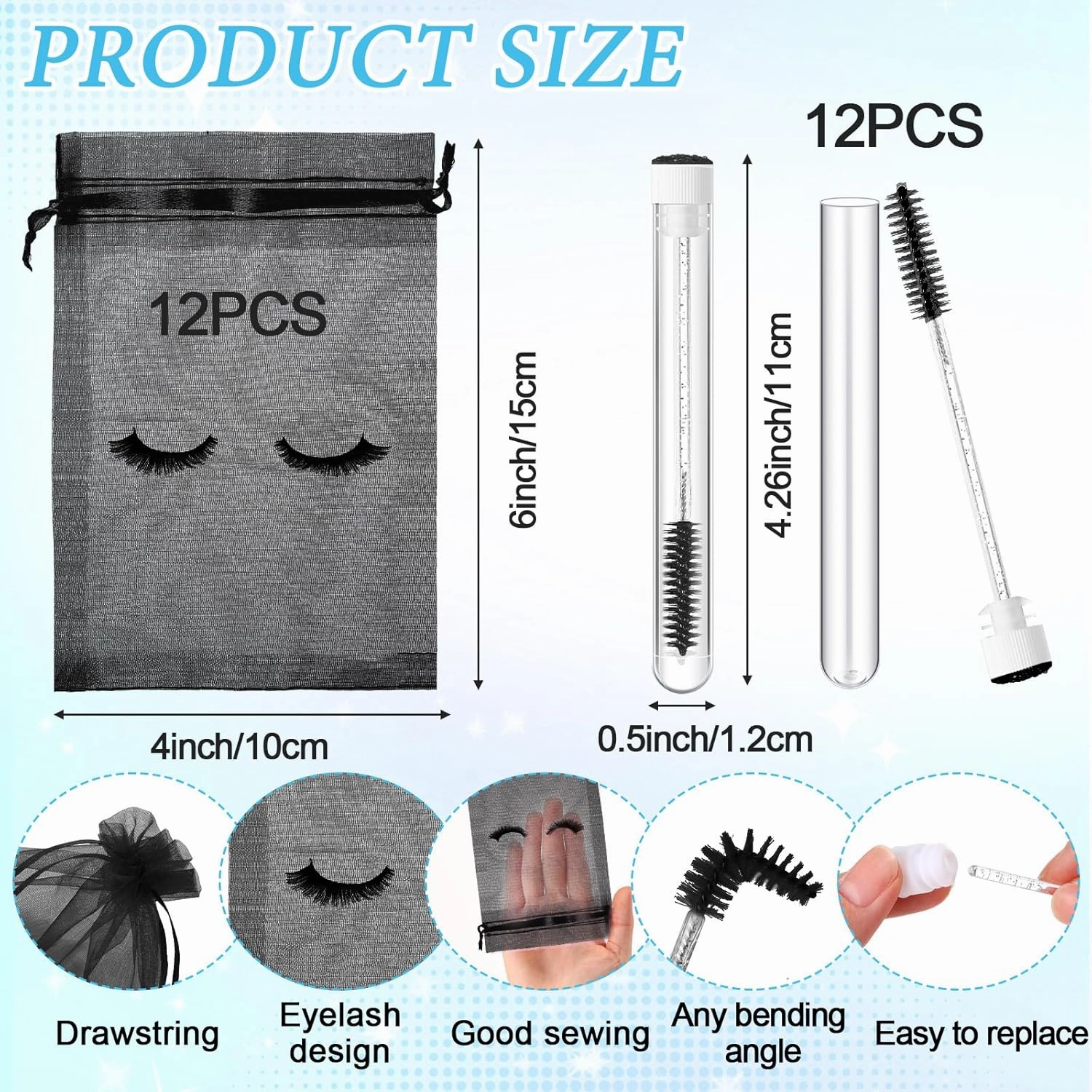 Zhehao 80 Pcs Lash Shampoo Bottle Brushes Kit 20 Foam Pump Dispensers 20 Lash Shampoo Brushes 20 Eyelash Aftercare Bag 20 Cleaning Pipes, Eyelash Extension Supplies(Black)