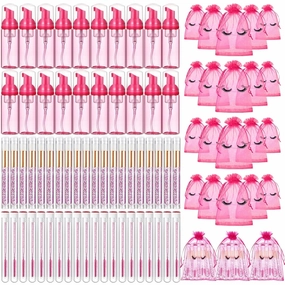 Zhehao 80 Pcs Lash Shampoo Bottle Brushes Kit 20 Foam Pump Dispensers 20 Lash Shampoo Brushes 20 Eyelash Aftercare Bag 20 Cleaning Pipes, Eyelash Extension Supplies(Rose Red)